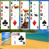 Caribbean Beach Solitaire - Remove all cards from the tableau, you can play any card one higher or one lower than the current card, suits don't matter. If you do not have a move click on the closed stock cards pile. The quicker you play the more points you score.